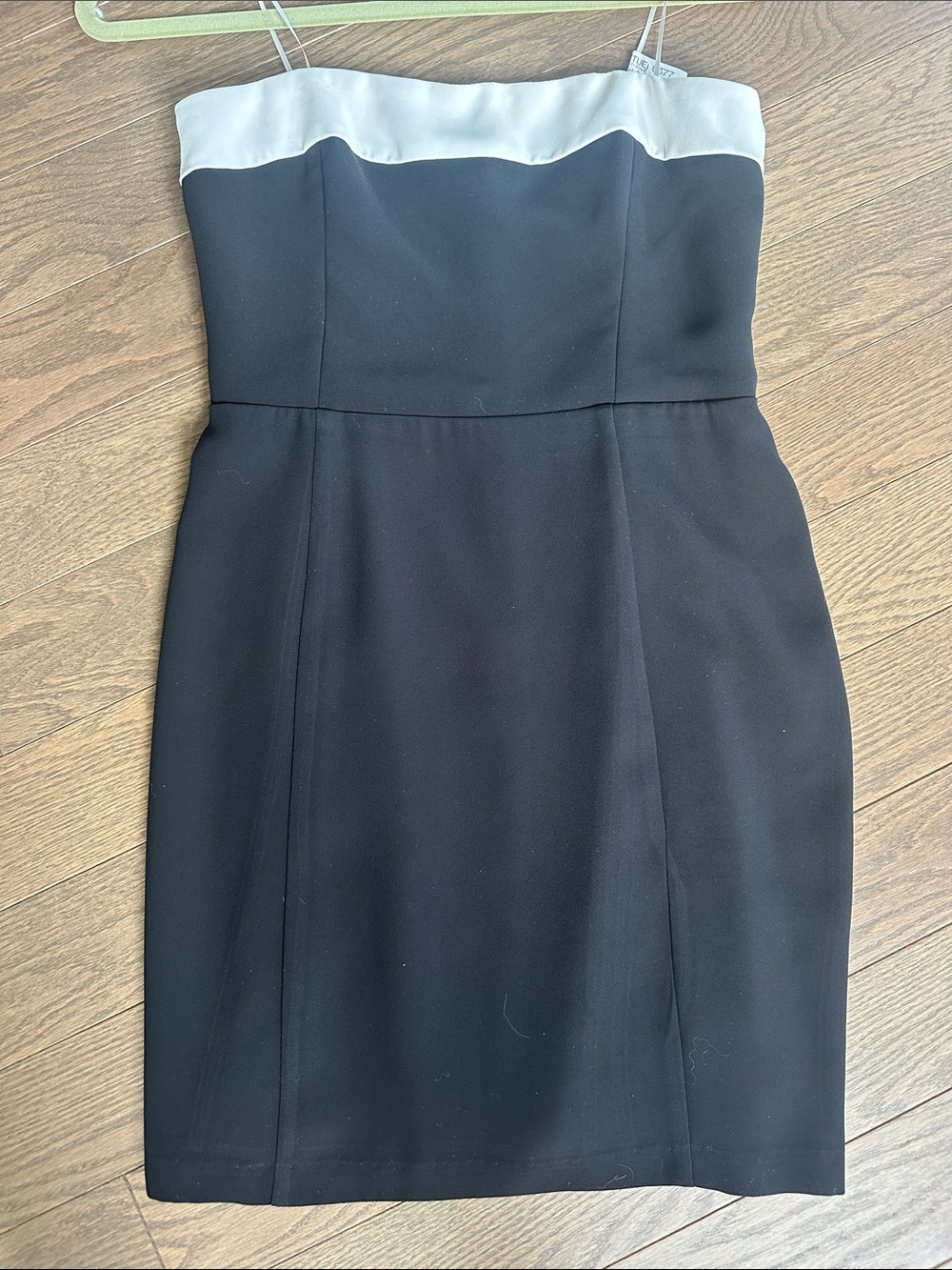 Amanda Uprichard Black Strapless Sheath Dress with White Top Trim